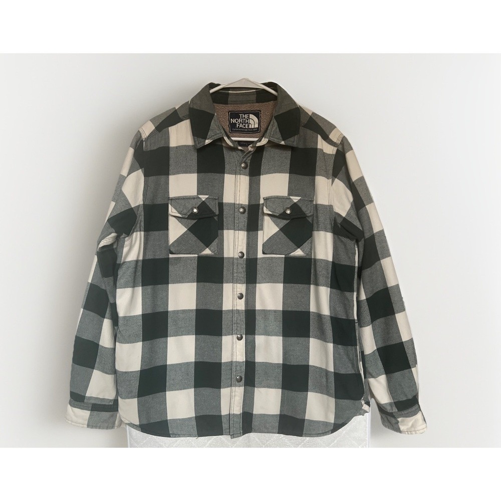 The North Face Campshire Sherpa Cozy Shirt Jacket Mens Large Green Plaid Flannel